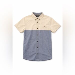 Tank Farm Men's Short Sleeve Button-Down Shirt - Beige & Blue